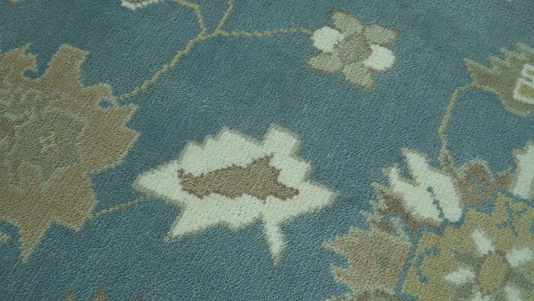 Blue, Beige And Green Traditional Hand Knotted Custom Made Wool rug
