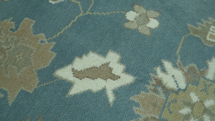 Blue, Beige And Green Traditional Hand Knotted Custom Made Wool rug