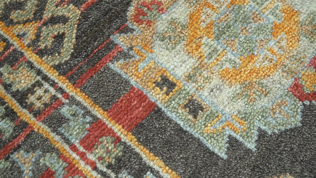 Rustic Hand knotted Traditional 8x10 Charcoal And Red Wool Rug