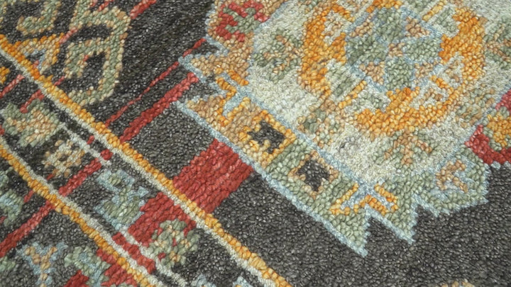 Rustic Hand knotted Traditional 8x10 Charcoal And Red Wool Rug