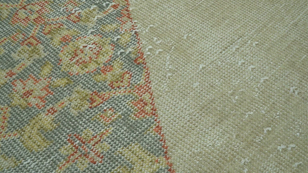 Custom Made Turkish Design Beige and Blue Hand Knotted Wool Rug