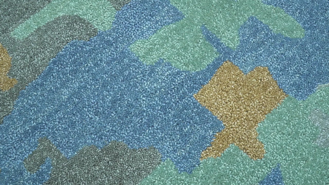 Custom Made Modern Blue Abstract Design Hand Tufted Wool And Viscose Area Rug