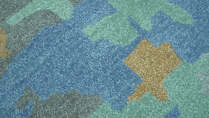 Custom Made Modern Blue Abstract Design Hand Tufted Wool And Viscose Area Rug