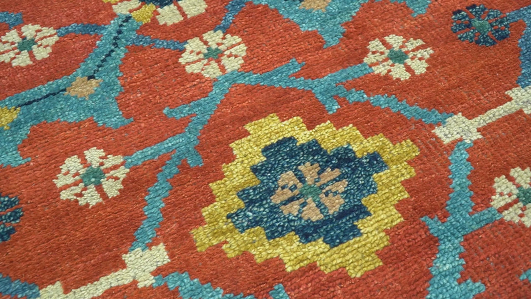 Custom Made Red And Blue Traditional Floral Motifs Hand Knotted Wool Rug
