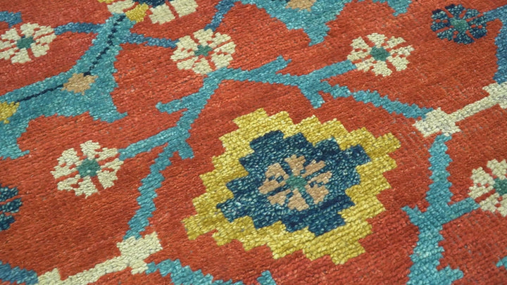 Custom Made Red And Blue Traditional Floral Motifs Hand Knotted Wool Rug