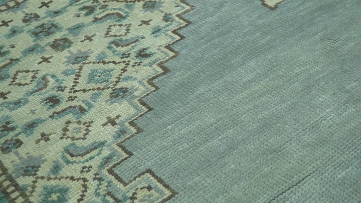 Custom Made Blue And Gray Traditional Medallion Hand Knotted Wool Rug
