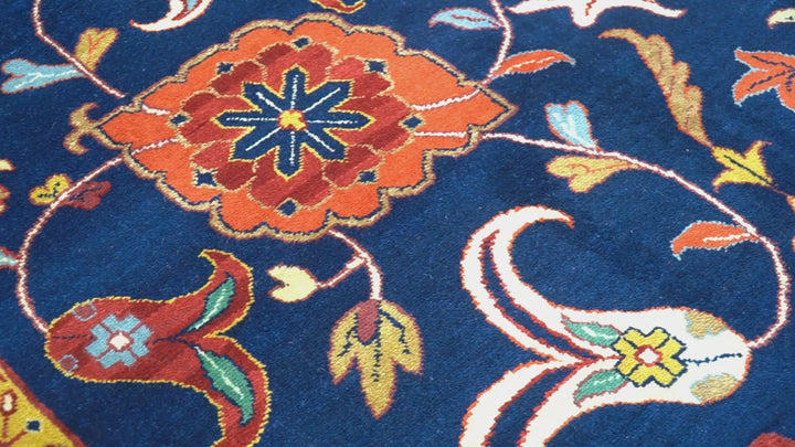 Traditional Floral Design Blue And Red 8x11 Hand Knotted wool Area Rug