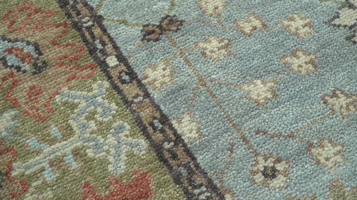 Custom Made Blue Modern Oushak Hand Knotted Wool Rug