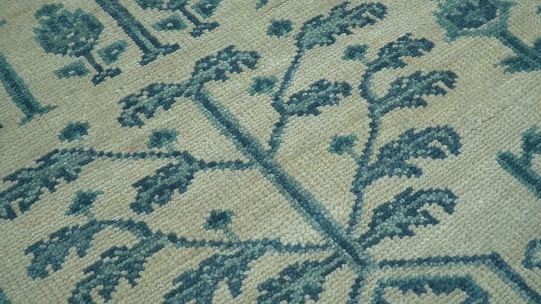 Custom Made Traditional Tree of Life Teal And Ivory Hand Knotted Wool Rug