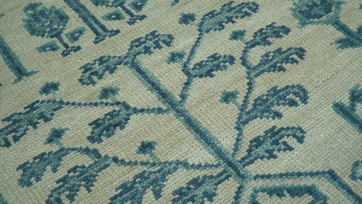 Custom Made Traditional Tree of Life Teal And Ivory Hand Knotted Wool Rug