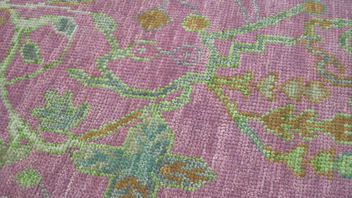 The Plants and Roots Pink and Green Hand Knotted Traditional Custom Made Wool Rug