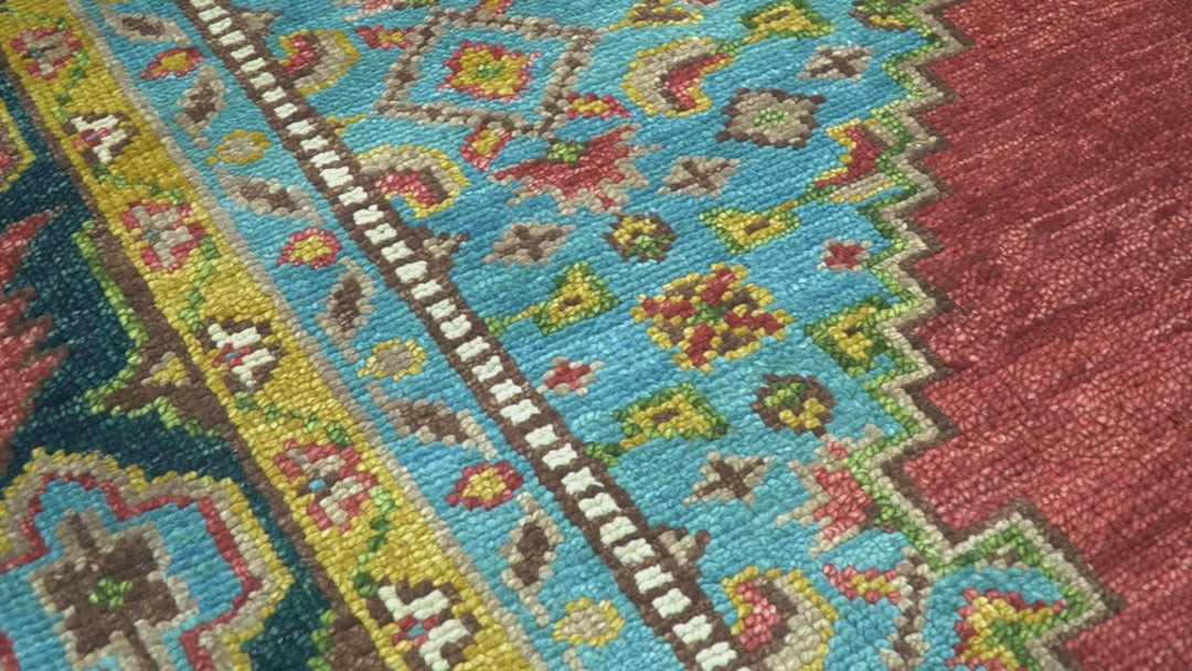 Custom Made Red And Blue Traditional Serapi Hand Knotted Wool Rug