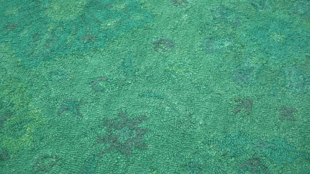 Custom Made Overdyed Traditional Oushak Green Hand Tufted Wool Area Rug