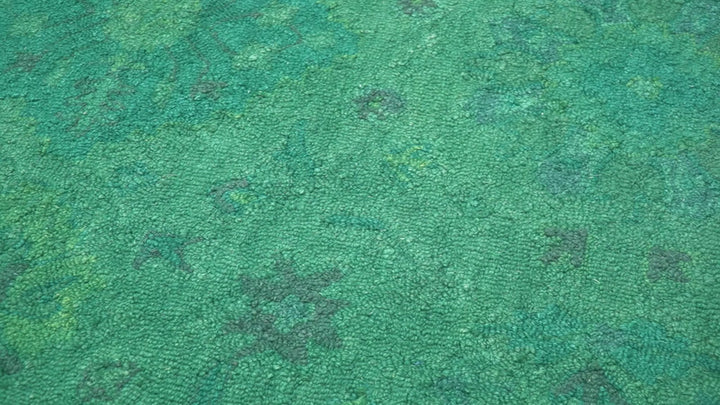 Custom Made Overdyed Traditional Oushak Green Hand Tufted Wool Area Rug