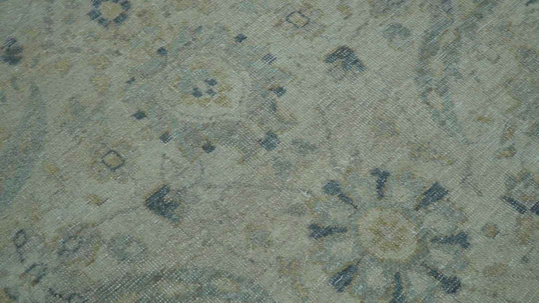 Custom Made Traditional Distressed Blue And Beige Hand Knotted wool area rug
