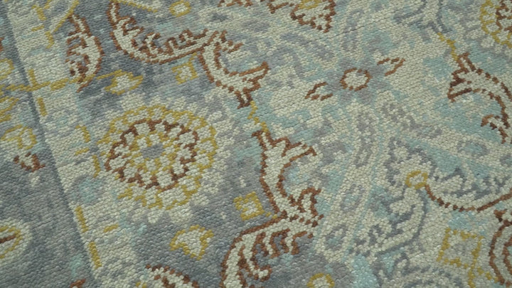 Traditional Oushak Design Blue, Brown And Gray 6X9 Hand Knotted wool rug