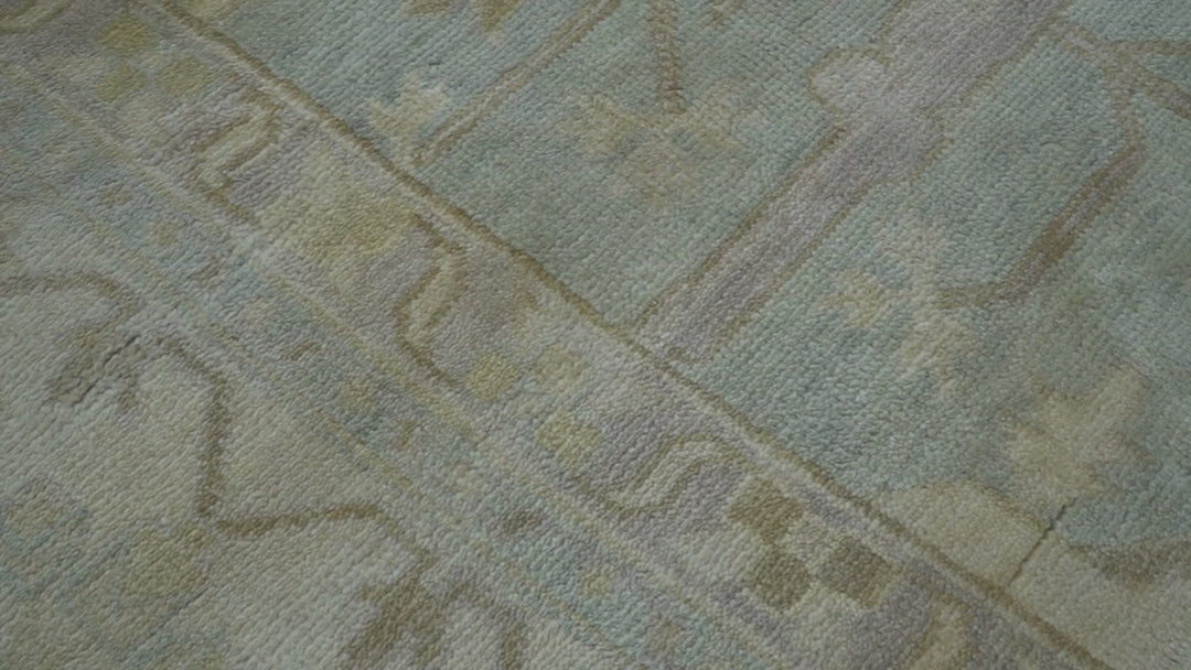Custom Made Traditional Oushak Beige And Blue Hand Knotted Wool Rug