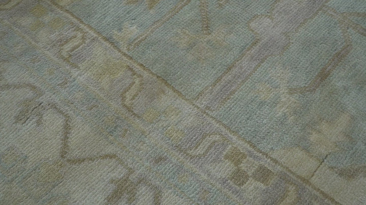 Custom Made Traditional Oushak Beige And Blue Hand Knotted Wool Rug