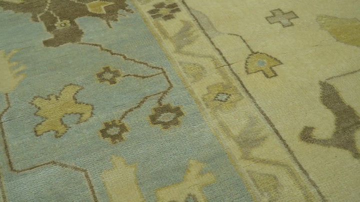 Traditional Oushak Design Blue And Beige Hand Knotted 9x13 Wool Area Rug