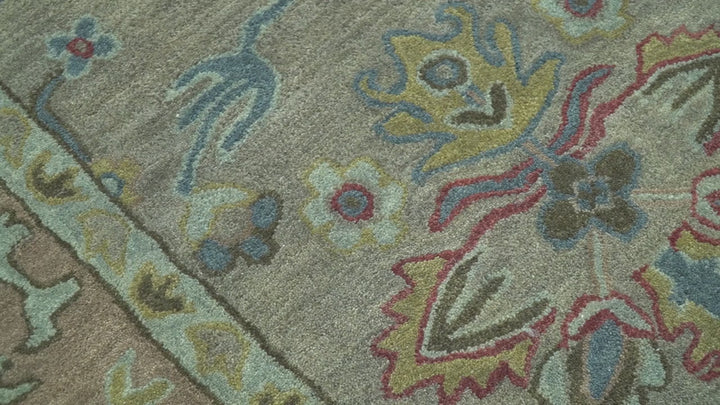 Custom Made Beige and peac Traditional Oushak Design Hand Tufted Wool Rug