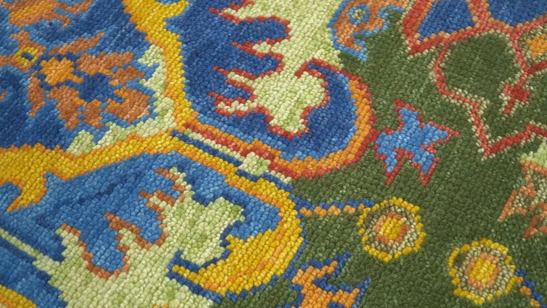 Gold, Blue And Green Transitional Hand Knotted Custom Made wool area rug