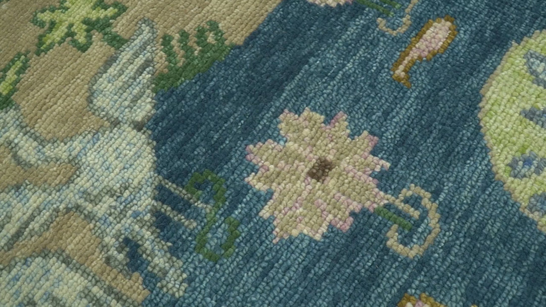 The Jungle Pond Custom Made Blue And Beige Hand Knotted Wool Area Rug