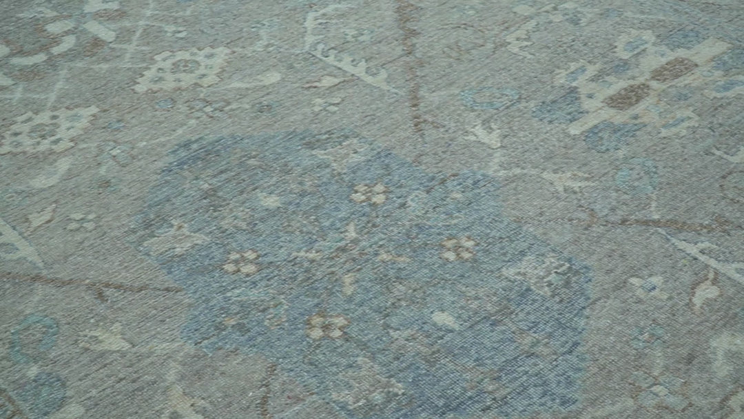 Traditional Design Gray And Beige Large 12x15 Hand Knotted Wool Rug