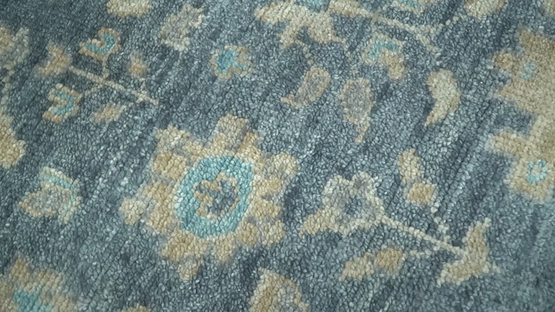 Ready to Ship Teal And Beige Hand Knotted 6X9 Oushak Wool Rug