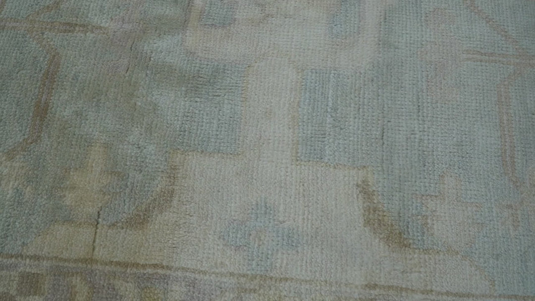 Traditional Oushak Design Blue And Beige 12x15 Hand Knotted Wool Rug