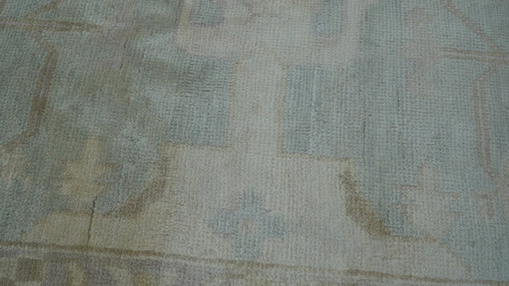 Traditional Oushak Design Blue And Beige 12x15 Hand Knotted Wool Rug