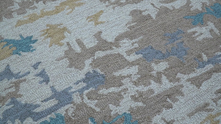 Custom Made Modern Abstract Blue And Beige Hand Tufted Wool Area Rug