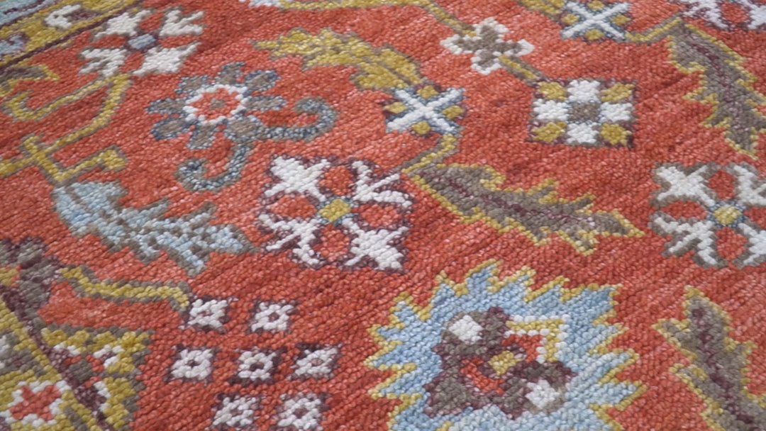 Traditional Turkish Design Rust And Blue Hand Knotted Wool Rug