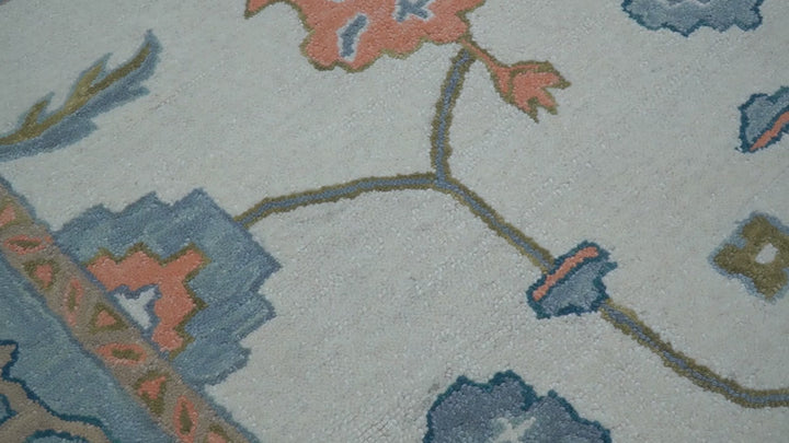 Allure Custom Made Ivory And Blue Traditional Oushak Hand Tufted Wool Rug