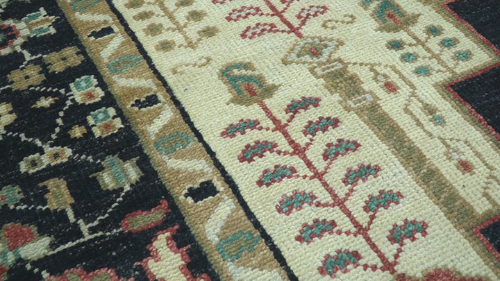 Custom Made Black And Ivory Traditional Serapi Design Hand Knotted Wool Rug