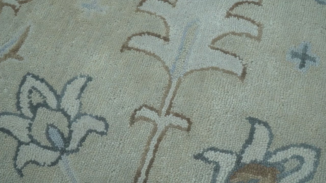 Traditional Oushak Design Beige, Blue And Silver 8x10 Hand Tufted Wool Area Rug