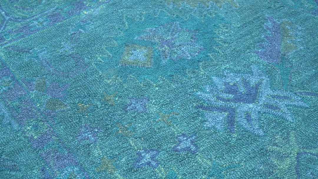 Custom Made Overdyed Traditional Oushak Blue Hand Tufted Wool Area Rug