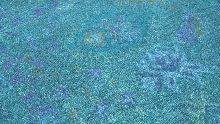 Custom Made Overdyed Traditional Oushak Blue Hand Tufted Wool Area Rug