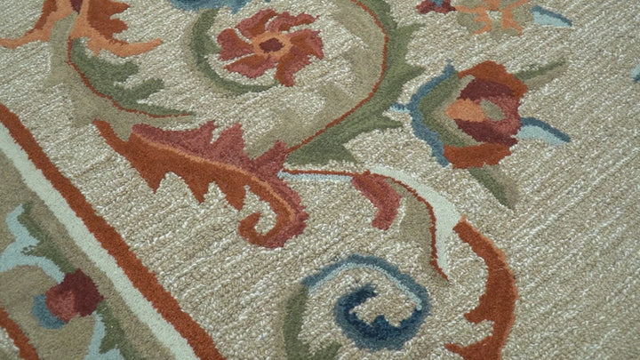 Custom Made Traditional Aubusson Design Beige And Brown Hand Tufted Wool Area Rug