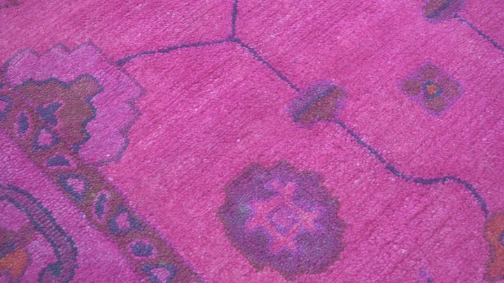 Bloom Overdyed Traditional Oushak Pink And Blue Hand Tufted Wool Rug