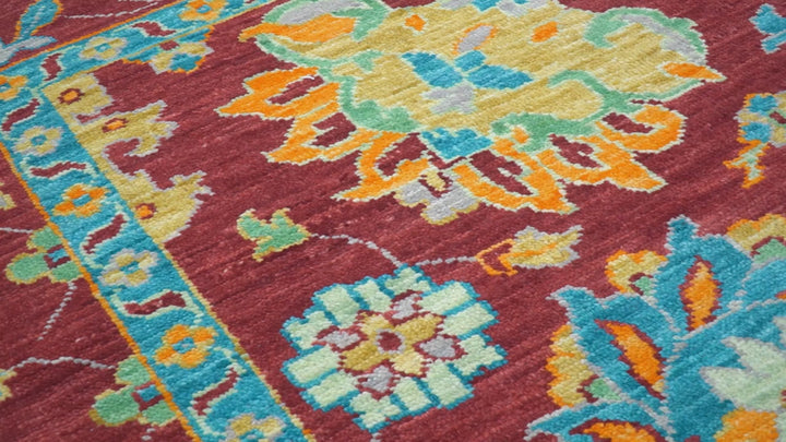 Custom Made Traditional Oushak Design Maroon Hand Knotted Wool Area Rug