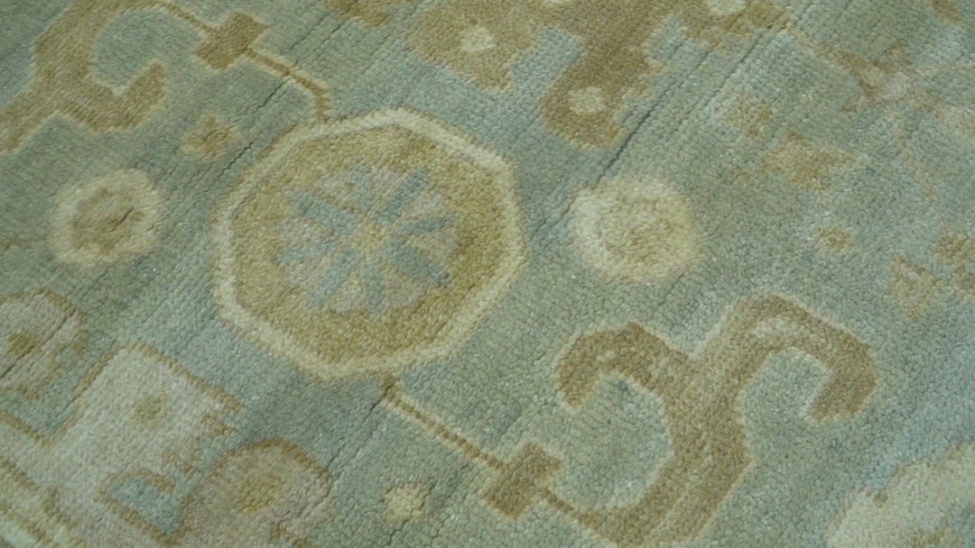 Beige And Blue Traditional Oushak Design  6x9 Hand Knotted Wool Area Rug