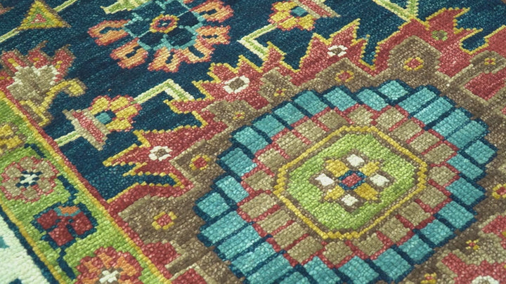 Custom Made Blue And Olive Traditional Medallion Hand Knotted Wool Rug