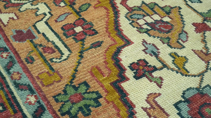 Custom Made Traditional Heriz Design Rust And Ivory Hand Knotted Wool Rug