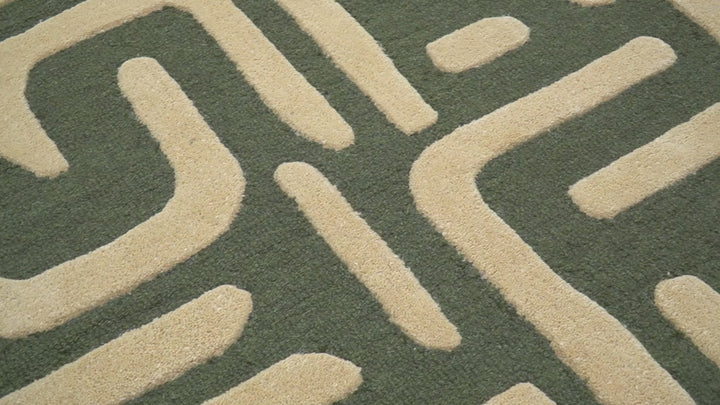 Maze Custom Made Modern Abstract Design Olive Hand Tufted Wool Area Rug