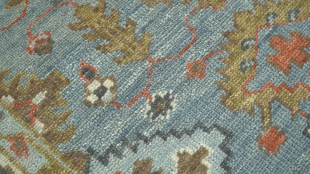 Custom Made Blue And Beige Traditional Hand Knotted Wool Area Rug