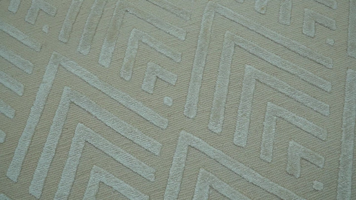 Modern Geometric Pattern Ivory And Beige Hand Knotted 9x12 Area Rug