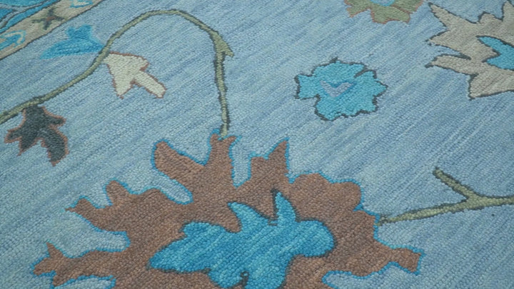 Custom Made Traditional Oushak Blue And Beige Hand Tufted Wool Area Rug