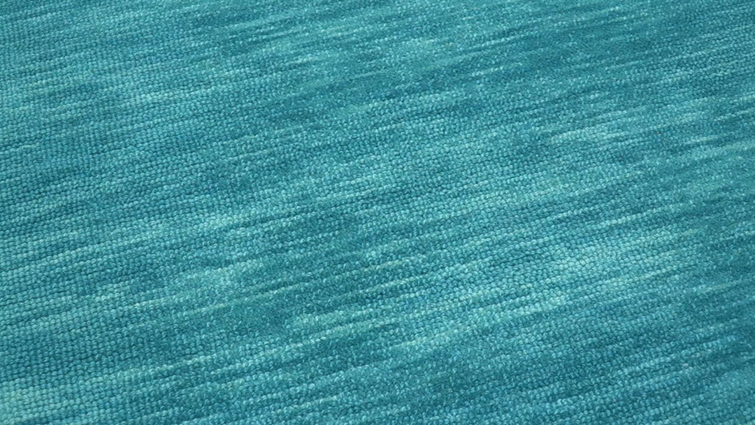 Trident Custom Made Solid Modern Blue Hand Tufted Wool Area Rug