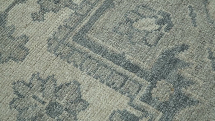 Gray And Beige Turkish Design Hand Knotted Custom Made Wool And Linen Rug
