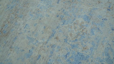Modern Abstract Design Gray And Blue 10x13 Hand Knotted Bamboo Silk Area Rug